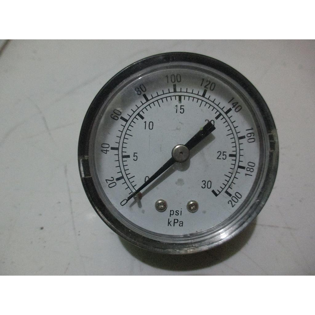 Pressure Gauge 30psi/ 200kpa, 1/4 NPT, Dial 2", Case Hitam 