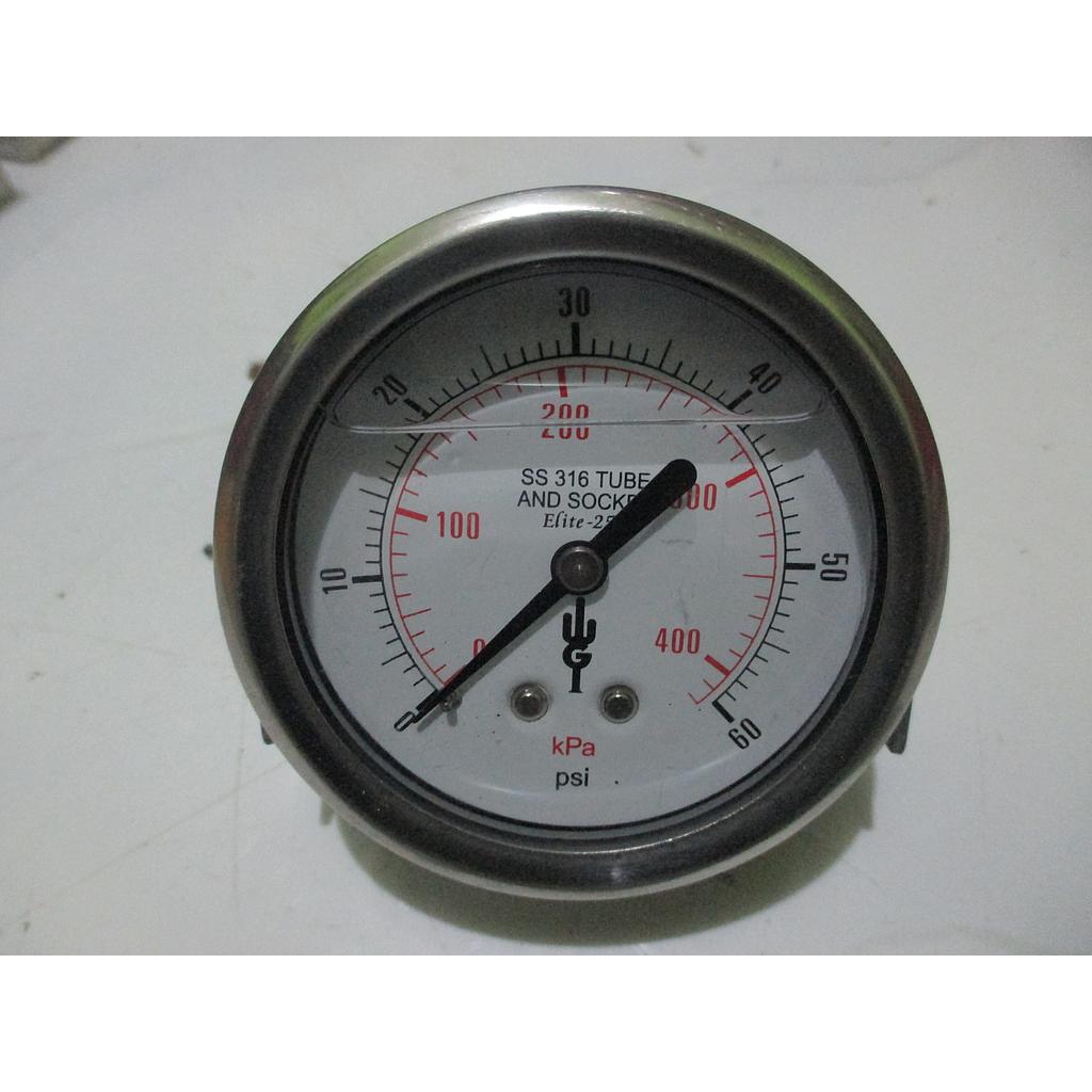 Pressure Gauge 60psi, 1/4 NPT, Dial 2-1/2", Case SST Silver, WGI, Silicone Liquid Filled