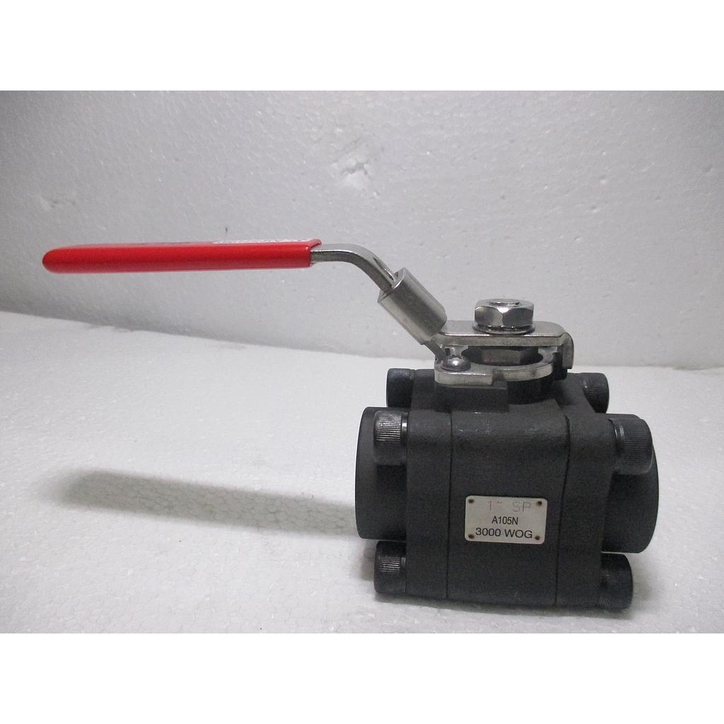 Ball Valve, Body A105N Ball F316 Bore Full, Size 1", Floating, Seat RPTFE, Seal Viton, Rating 3000 WOG Connection NPT x NPT