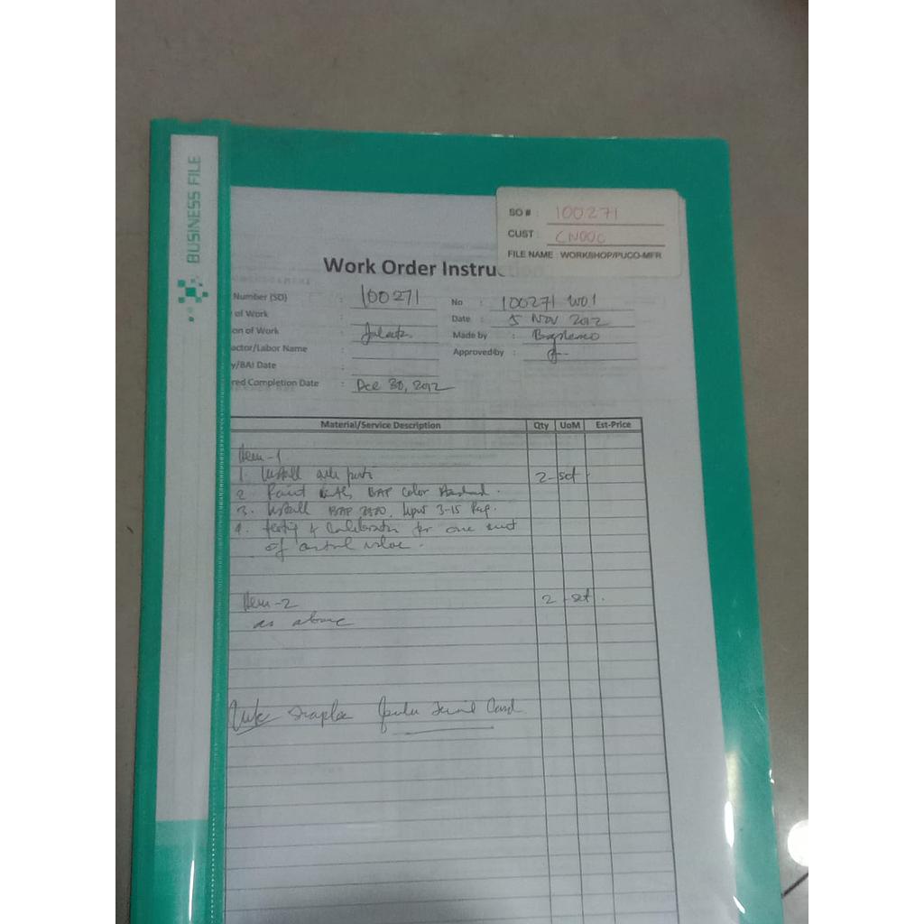 SO#100271, Cust CN00C, File Name WORKSHOP/PUCO-MFR