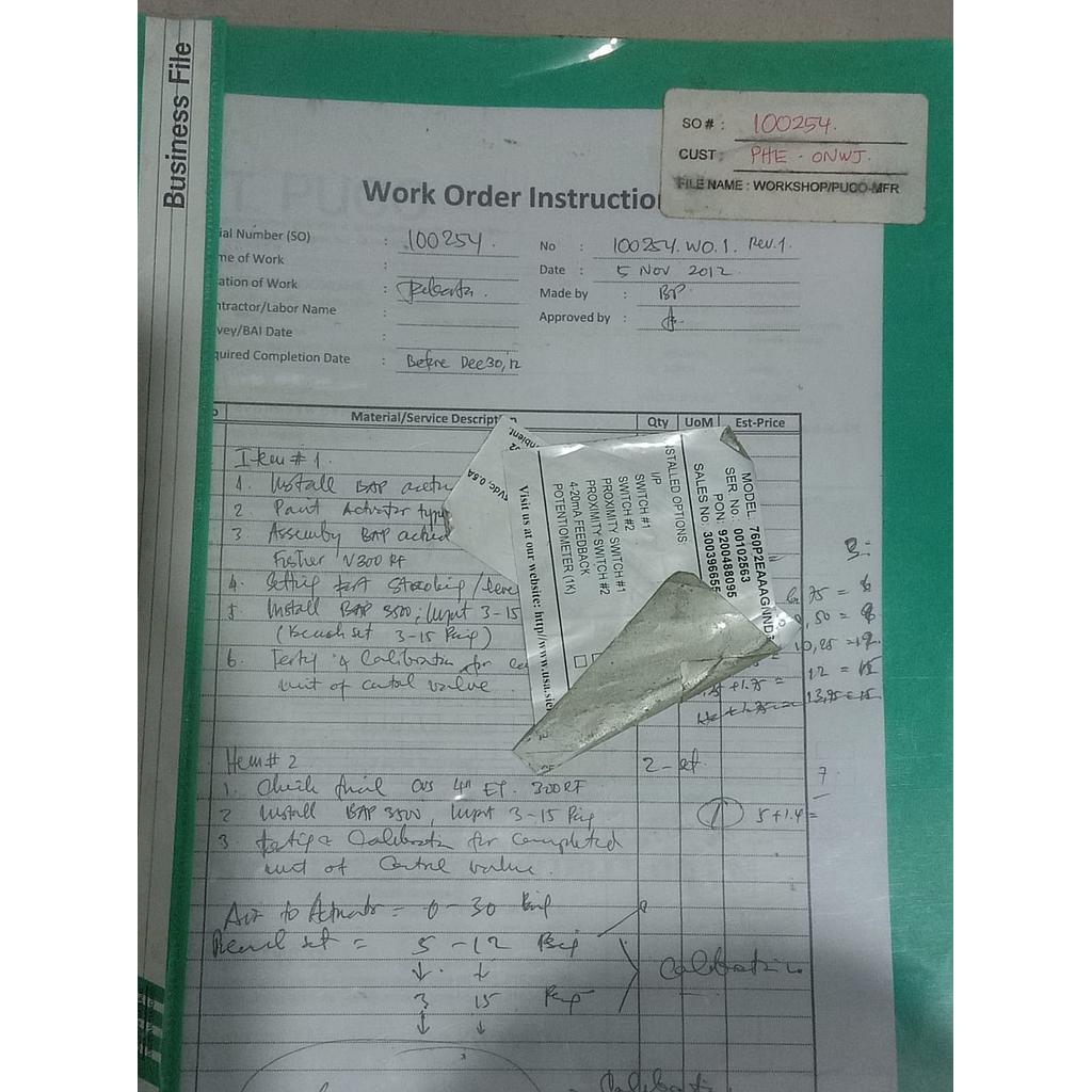 SO#100254, Cust PHE-ONWJ, File Name WORKSHOP/PUCO-MFR