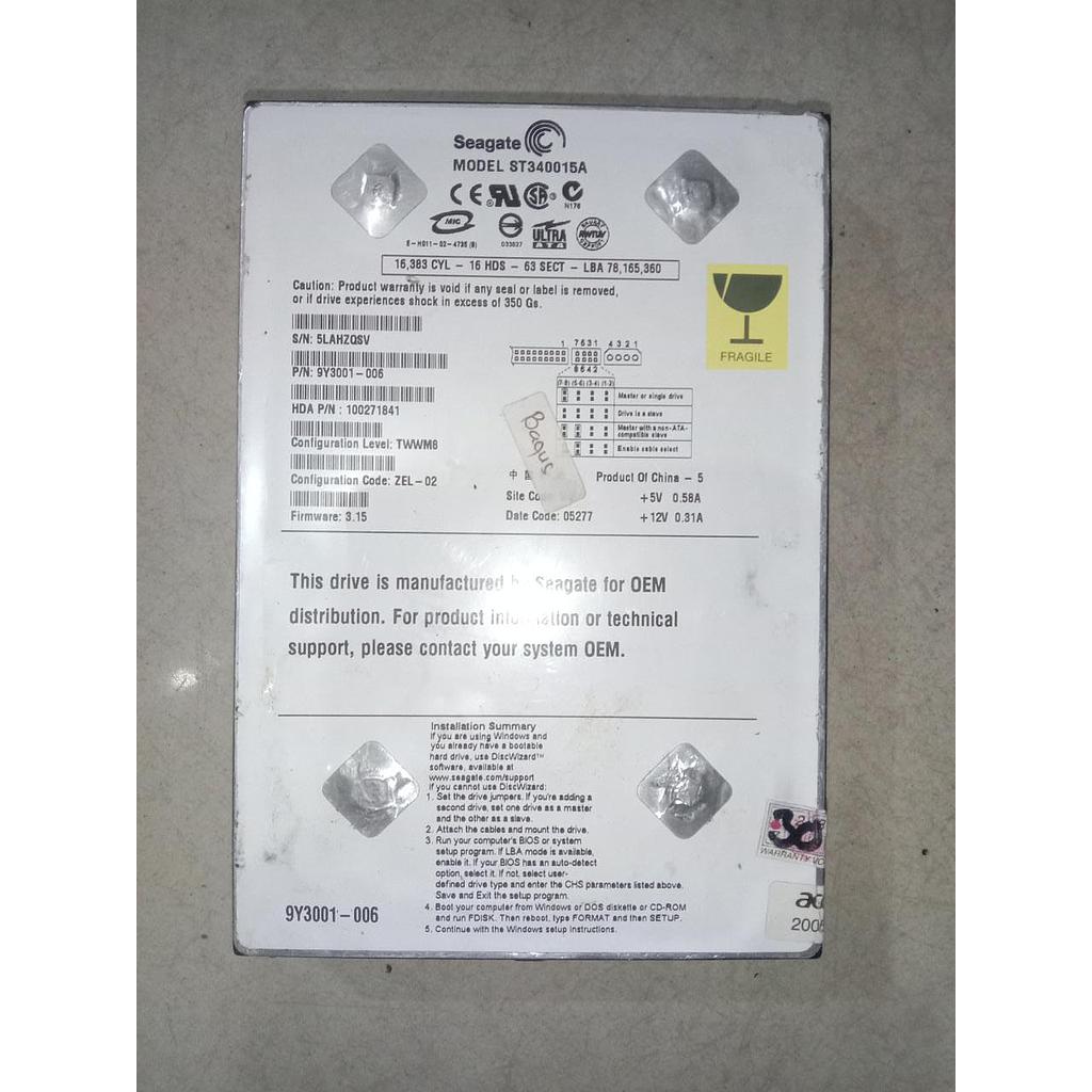 Hardisk Seagate, Model ST340015 A