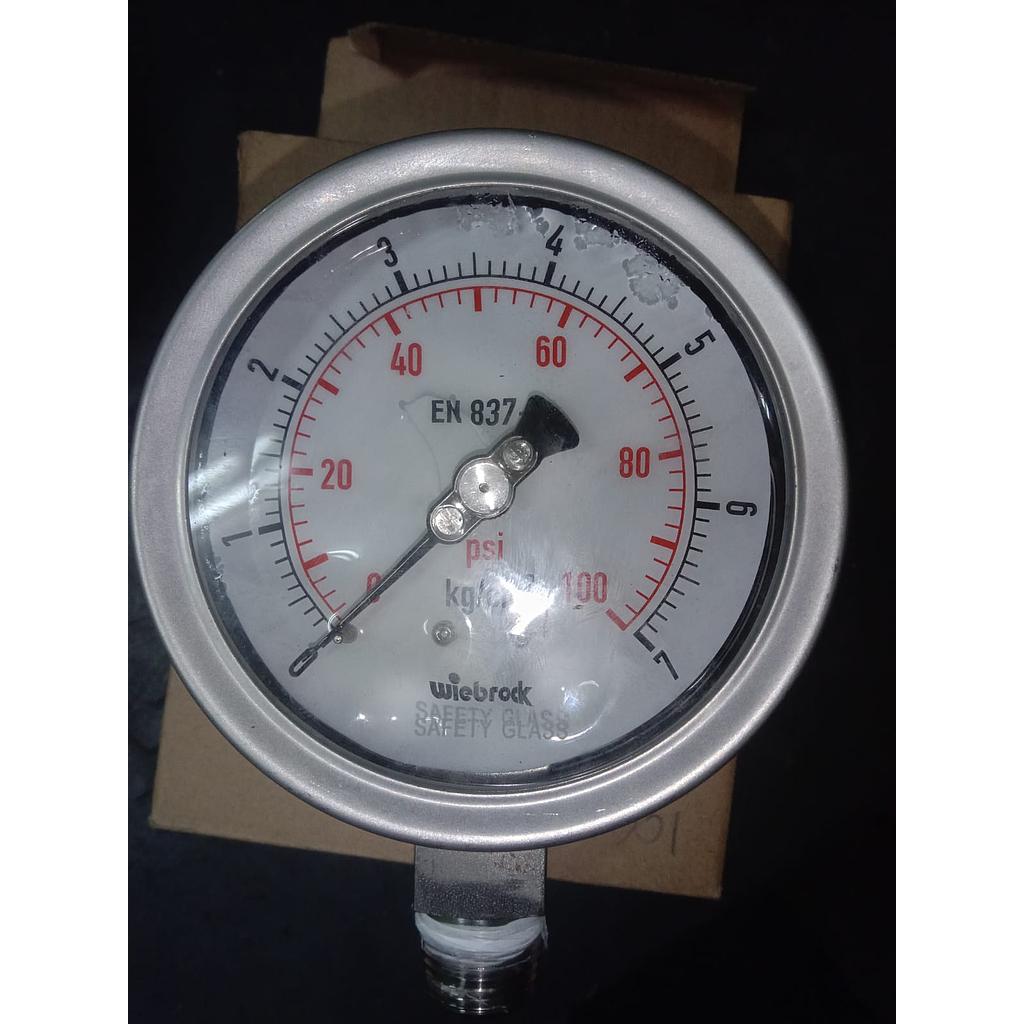 Pressure Gauge Wiebrock ALL S/S H-C Pressure Gauge, Size 4,0" Bottom, Range 0-7kg/PSI