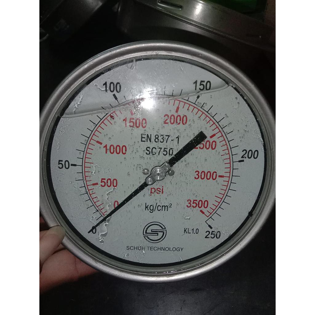 Schuh Technology 0-3500 PSI, Dial 4" Back Connection, SST Case, 1/2 NPT Connection 
