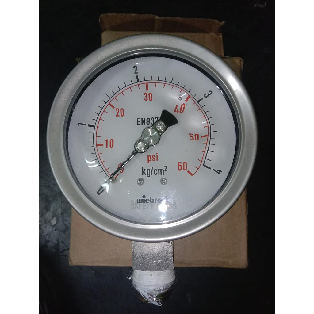 Pressure Gauge Wiebrock ALL S/S H-C Pressure Gauge, Size 4,0" Bottom, Range 0-40kg/PSI