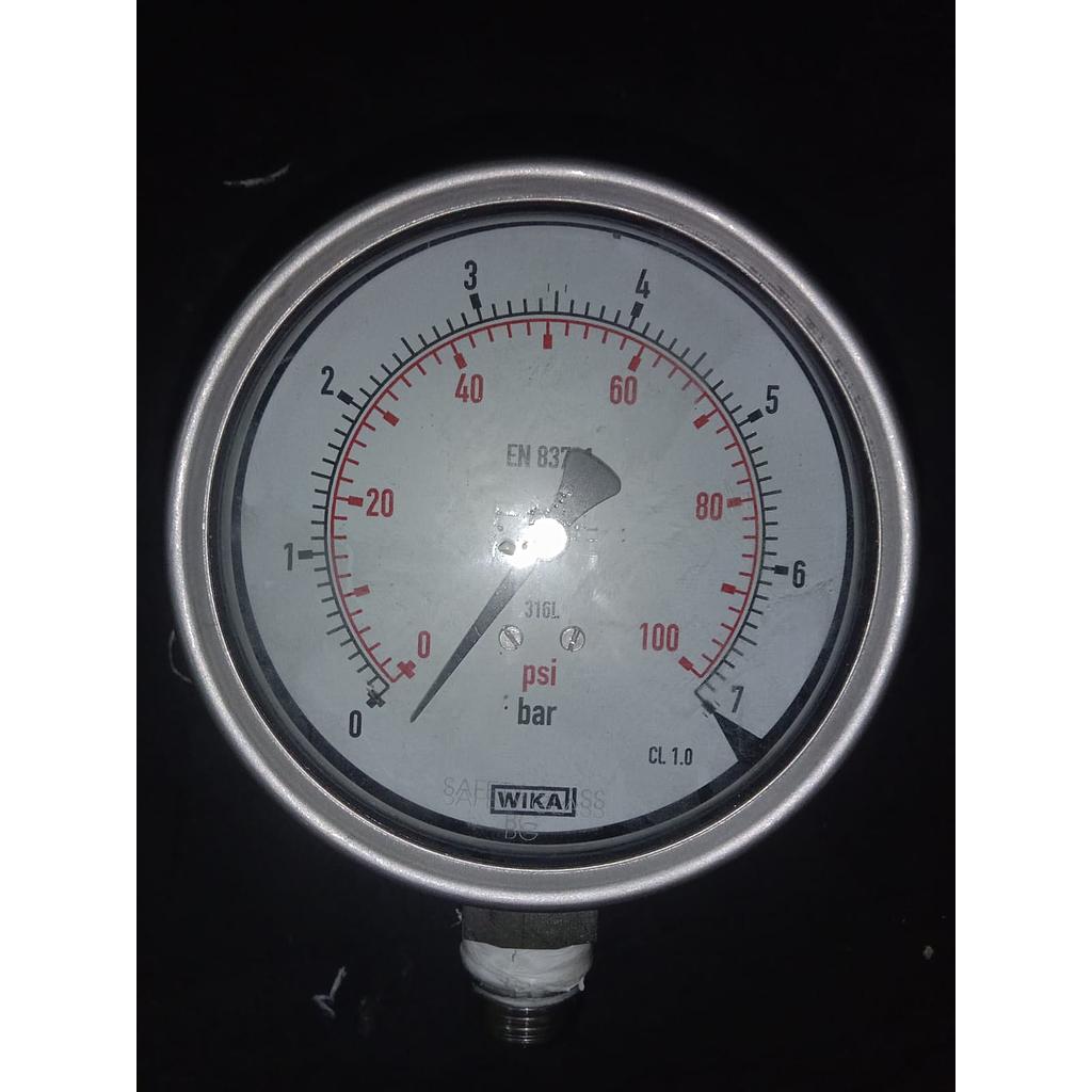 Pressure Gauge 100 PSI, Dial 3", Bottom Connection, SST Case, Brand Wika, 1/2 NPT (Rusak) 