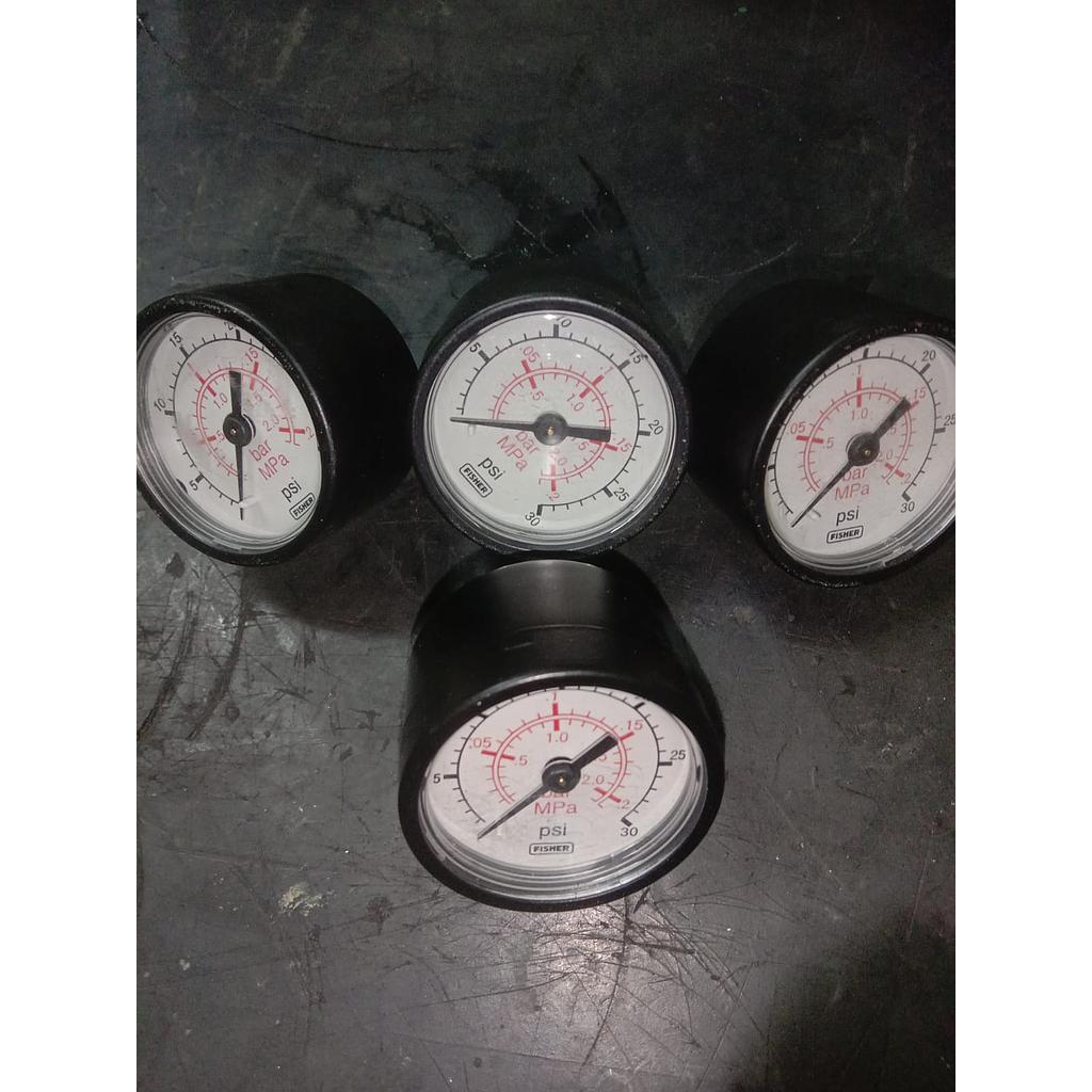 Pressure Gauge 30 PSI, Dial 1 1/2", Back Connection, Plastik Case, Brand Fisher, 1/8 NPT 