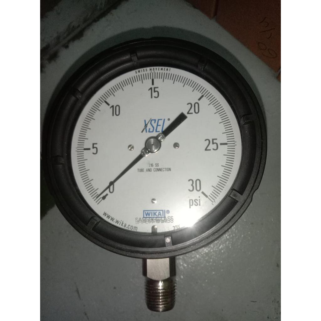 Pressure Gauge 30 PSI, Dial 4", 1/2 NPT, Bottom Connection, Plastik Case, Brand Wika