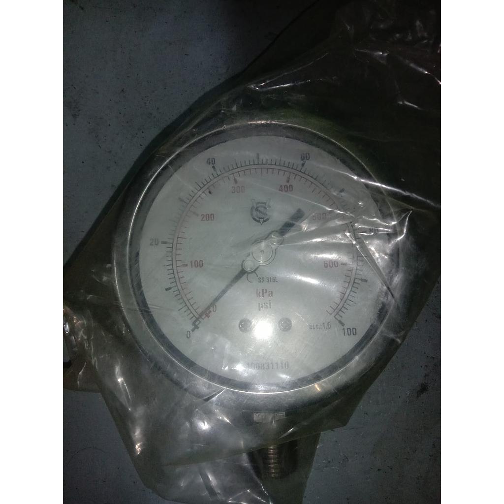 Pressure Gauge 100 PSI, SST Case, Brand CVS 