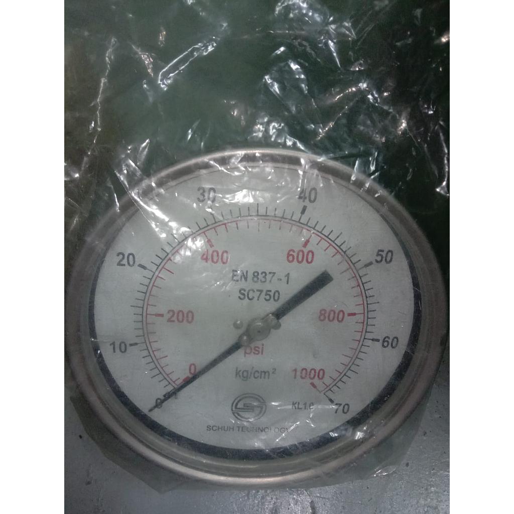 Pressure Gauge 1000 PSI, Dial 6", 1/2 NPT, SST Case, back Connection, Brand Schuh Technology 