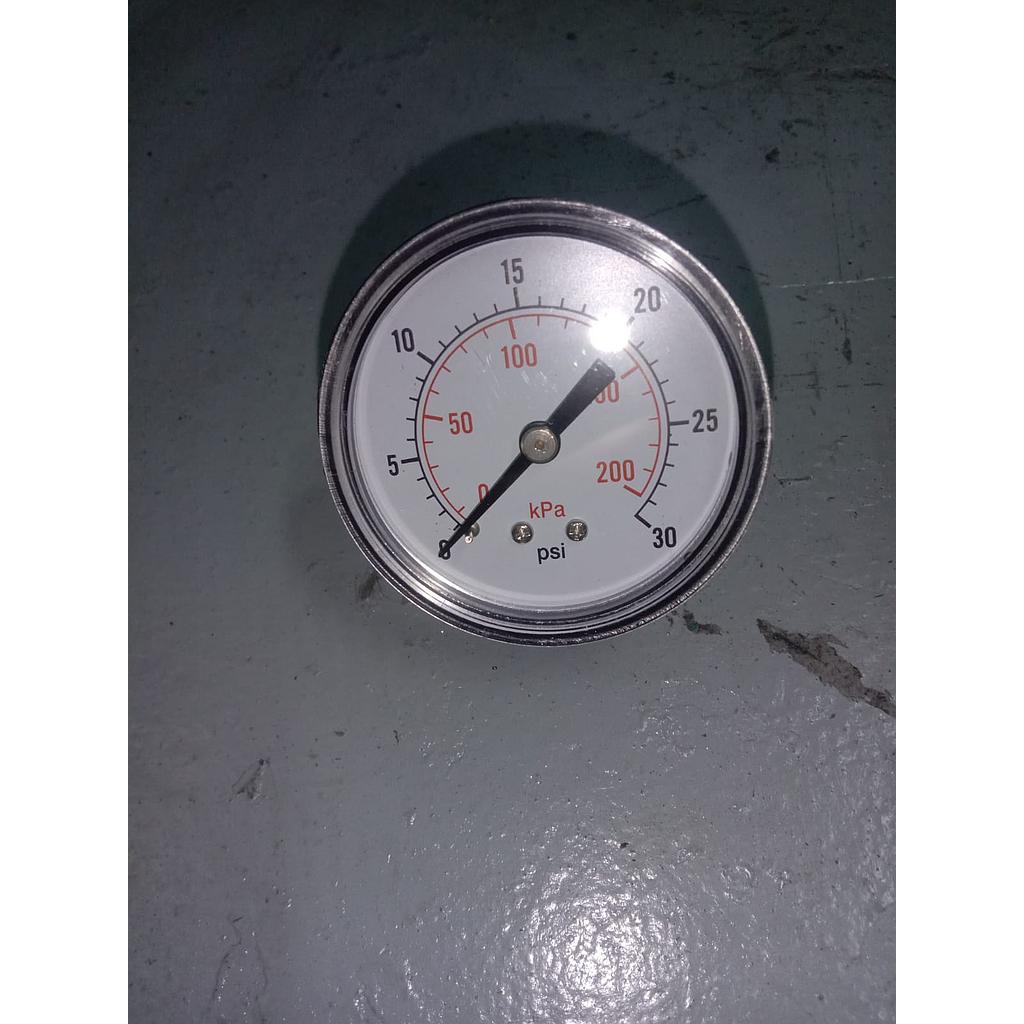 Pressure Gauge 30 PSI, Dial 2", 1/4 NPT, Back Connection, Plastik Case