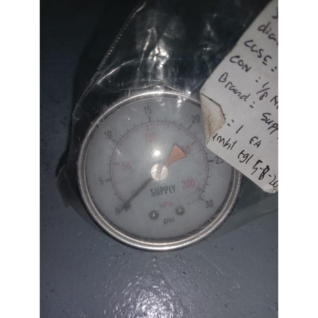 Pressure Gauge 30 PSI, Dial 2", 1/8 NPT, SST Case, Back Connection, Brand Supply