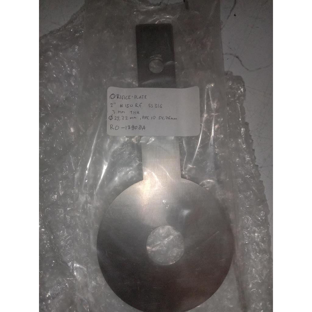 Orifice Plate 2" #150 RF SS316, 300mm THK, Pipe ID 54.76mm, Diameter 29.32mm, RO-13908A